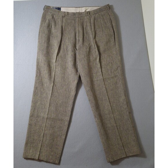 Polo Ralph Lauren Dress Pants Mens 38x30 Linen Blend Trousers Cuffed Herringbone - Picture 1 of 11